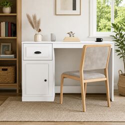 Elegant White Desk with Storage for Study or Office