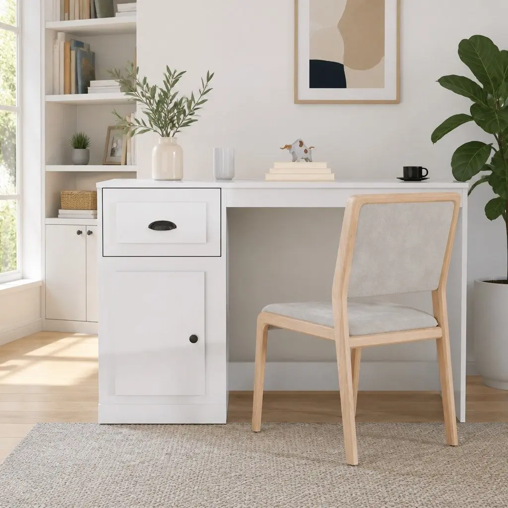 White High Gloss Desk with Drawer