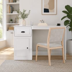 Elegant White High Gloss Desk with Drawer