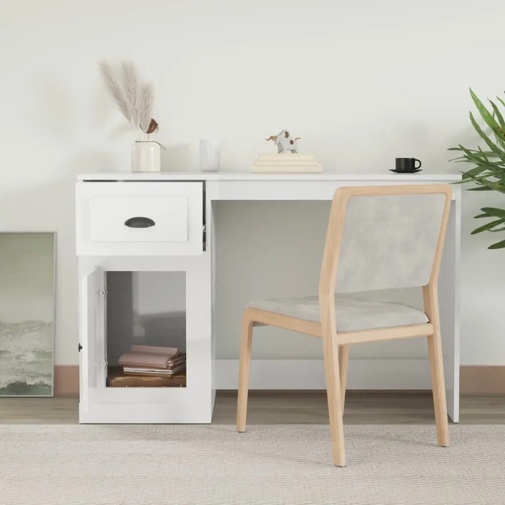 White High Gloss Desk with Drawer