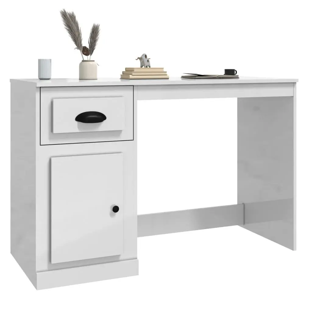White High Gloss Desk with Drawer