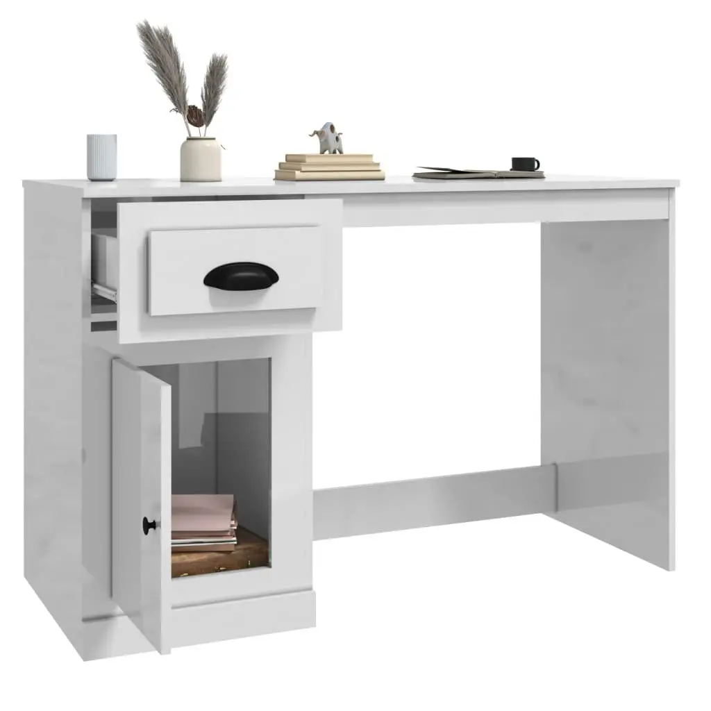 White High Gloss Desk with Drawer