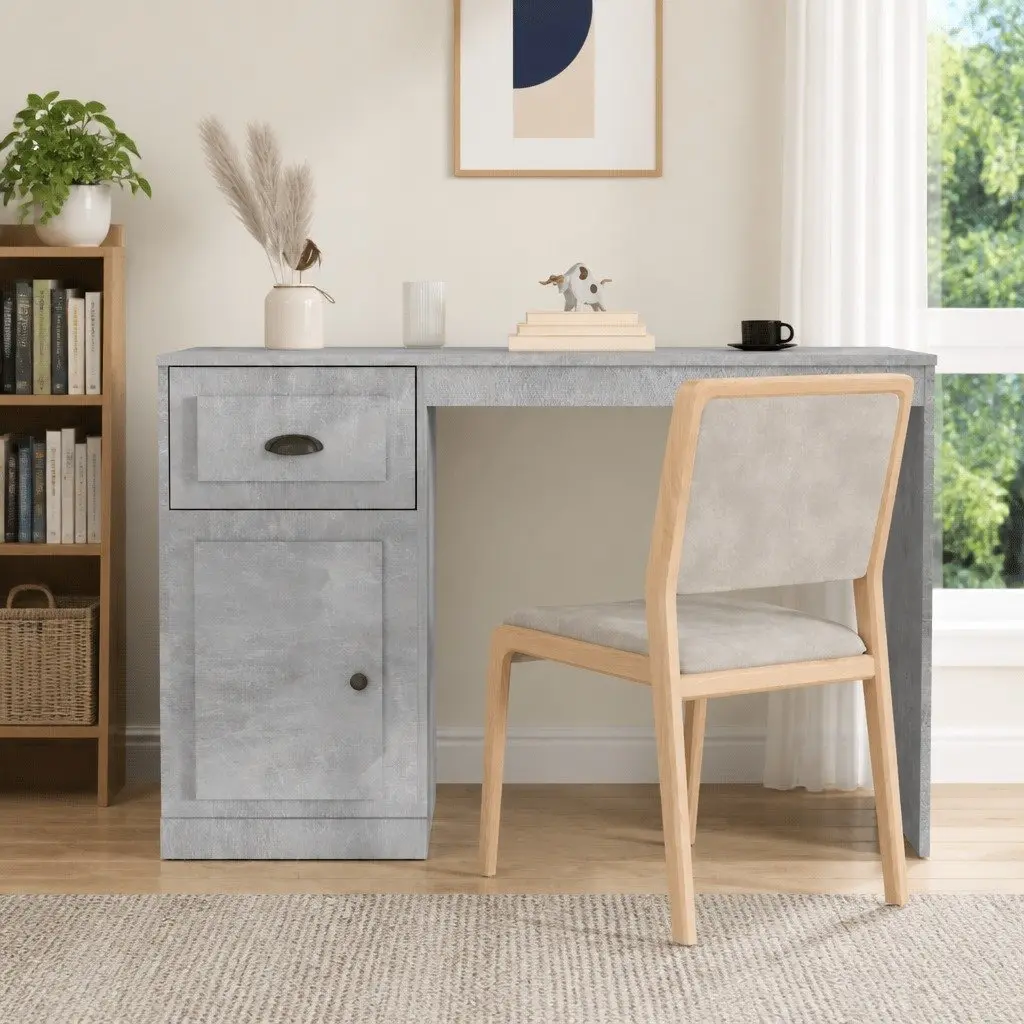 Grey Desk with Storage for Home Office 115x50x75cm