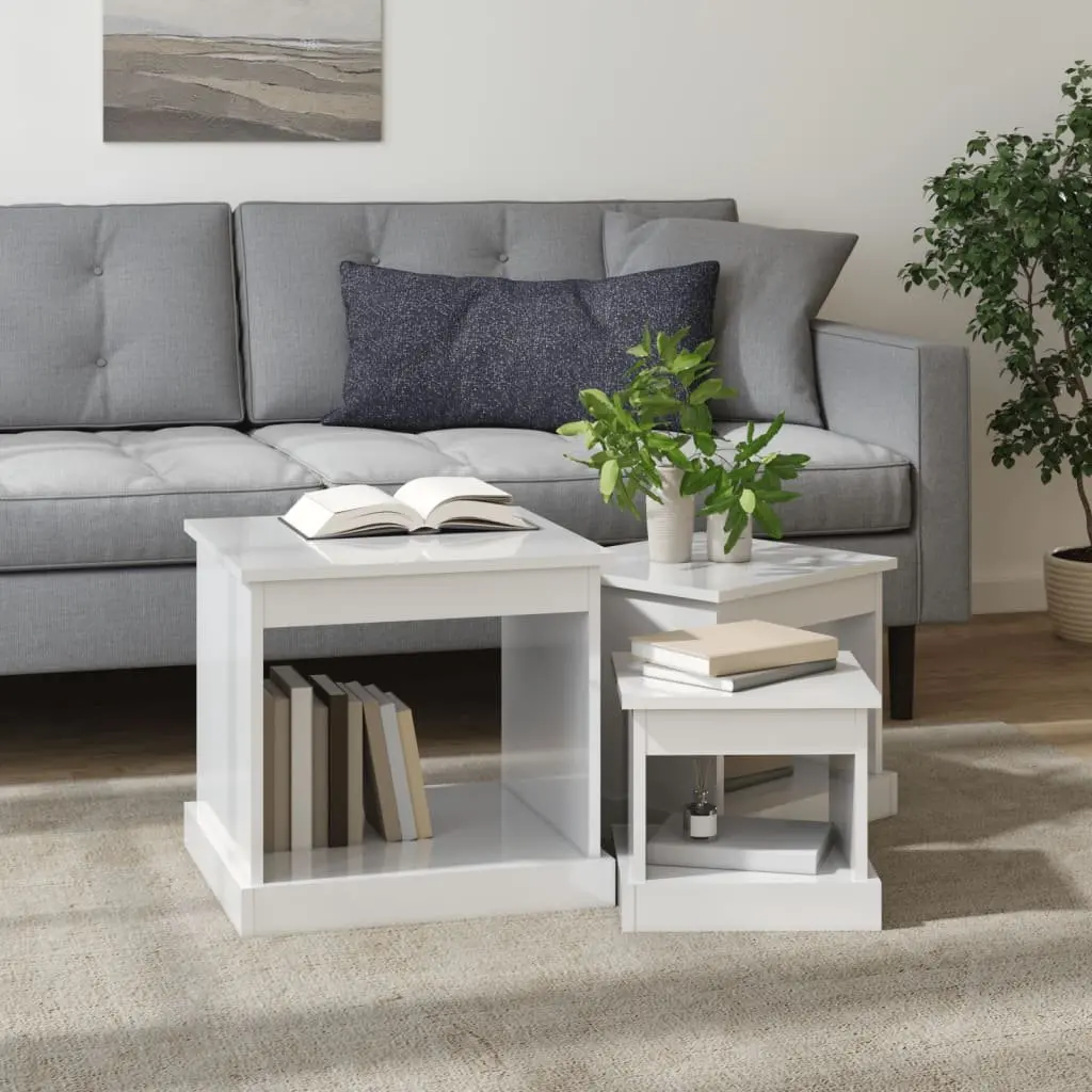 Nesting Coffee Table Set 3 Piece High Gloss White