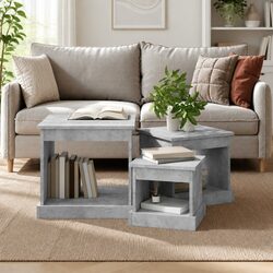3-Piece Grey Engineered Wood Coffee Table Set