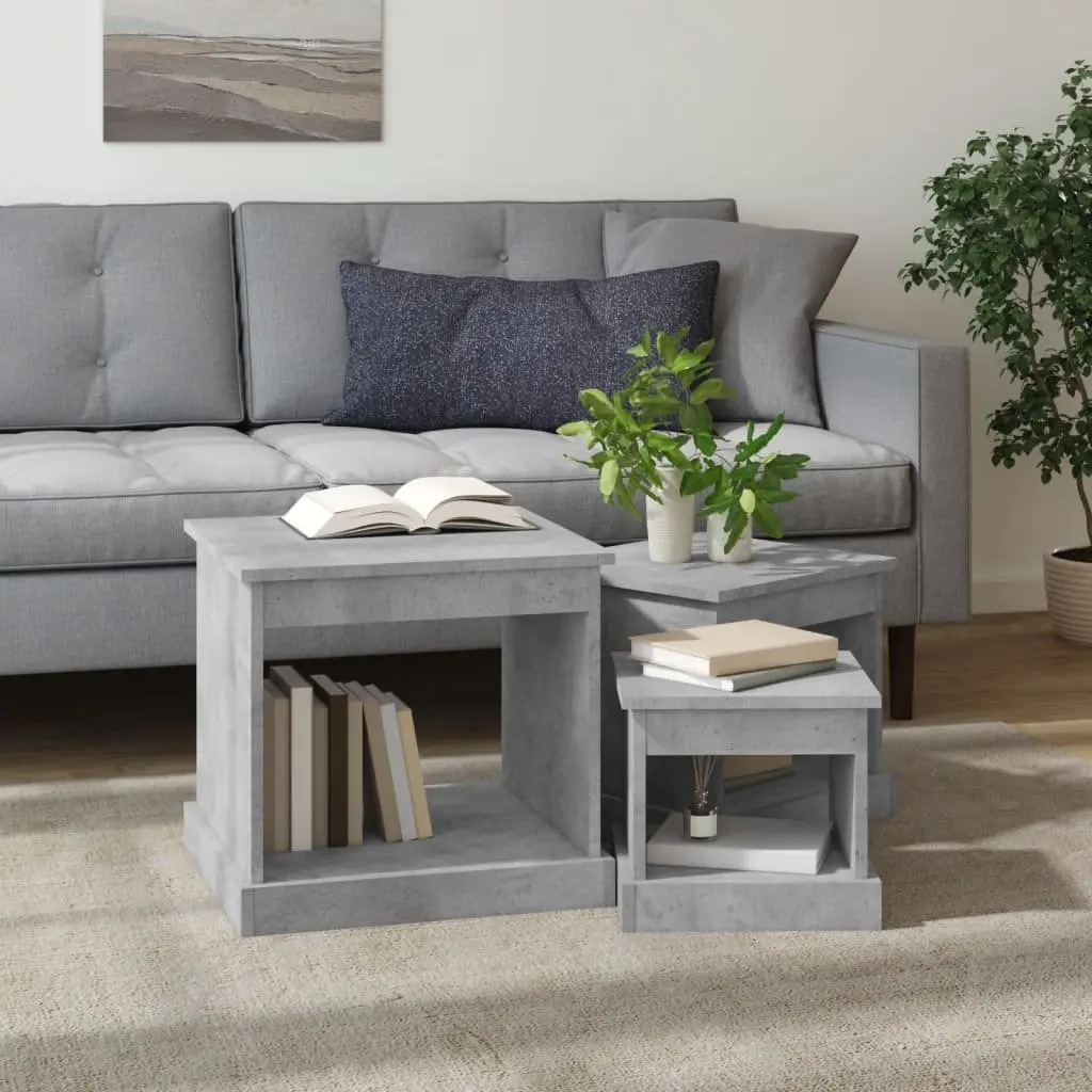 Coffee Table Set Grey Engineered Wood 3 Piece Living Room Accent Nesting Tables