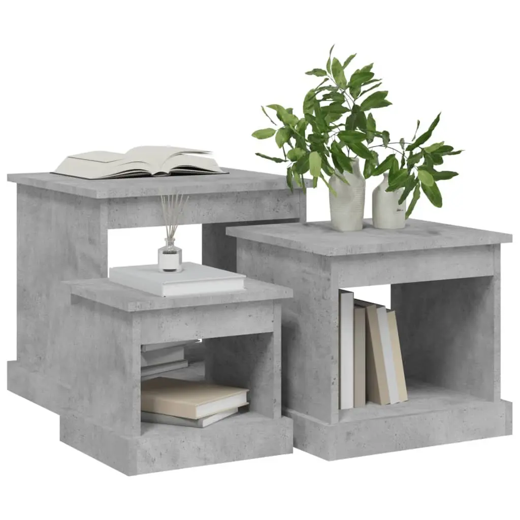 Coffee Table Set Grey Engineered Wood 3 Piece Living Room Accent Nesting Tables