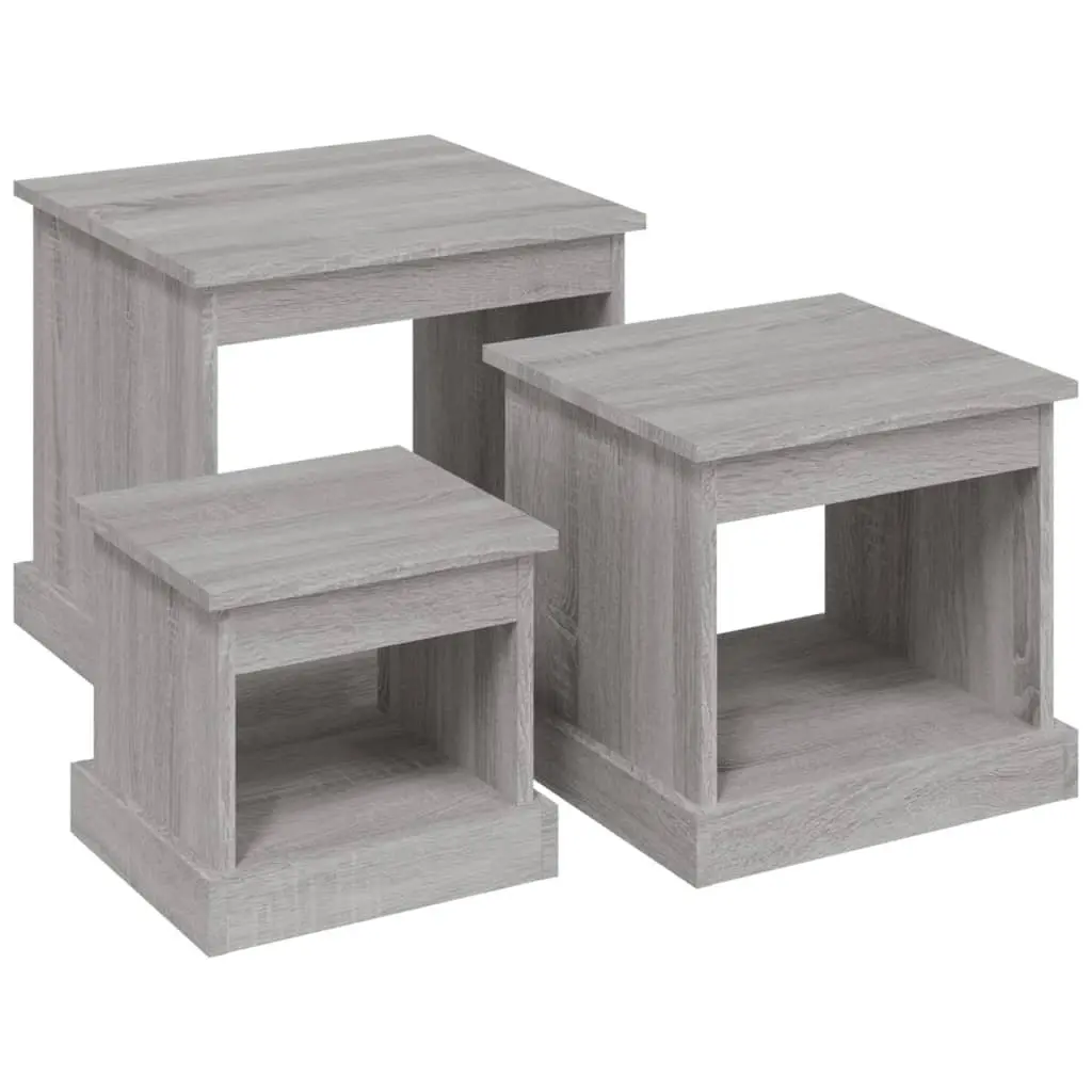 Coffee Table Set Grey Sonoma 3 Piece Engineered Wood Nesting Side Tables
