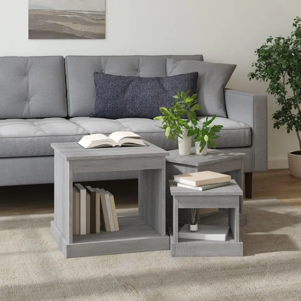Coffee Table Set Grey Sonoma 3 Piece Engineered Wood Nesting Side Tables