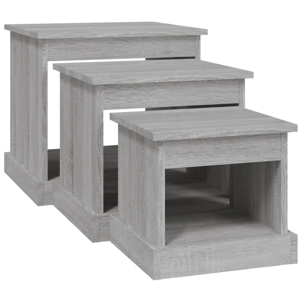 Coffee Table Set Grey Sonoma 3 Piece Engineered Wood Nesting Side Tables
