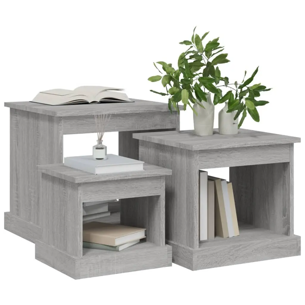 Coffee Table Set Grey Sonoma 3 Piece Engineered Wood Nesting Side Tables