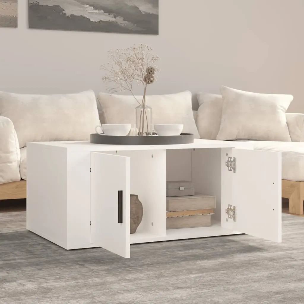 White Coffee Table with Storage 80x50x36cm for Living Room