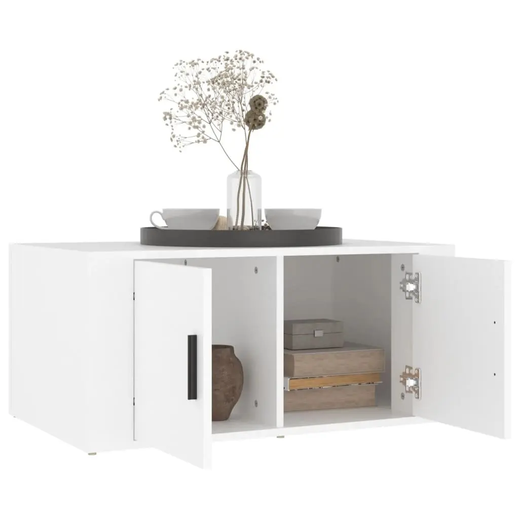 White Coffee Table with Storage 80x50x36cm for Living Room