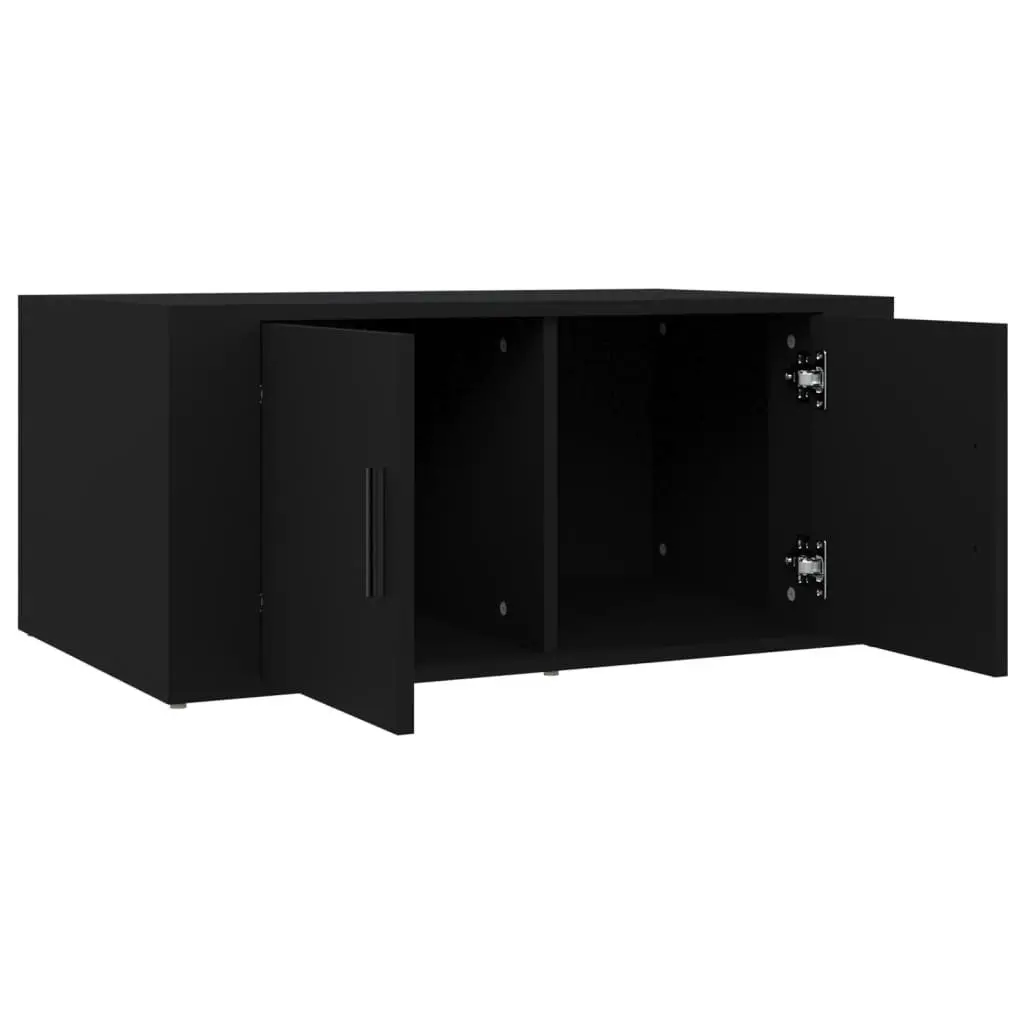 Black Coffee Table Engineered Wood Storage Compartments 80W x 50D x 36H cm Living Room Furniture