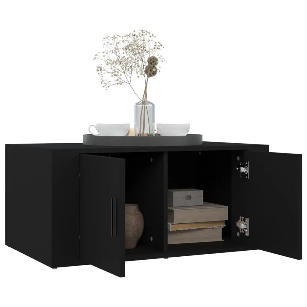 Black Coffee Table Engineered Wood Storage Compartments 80W x 50D x 36H cm Living Room Furniture