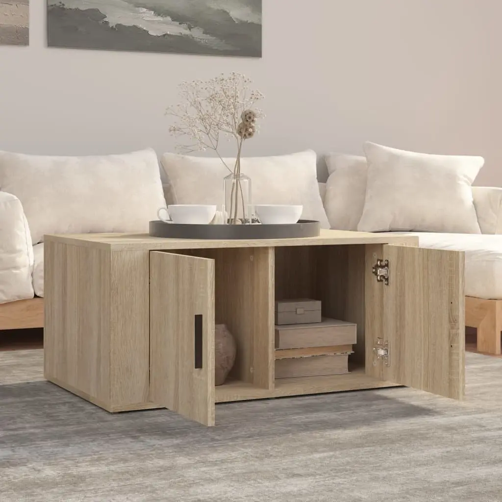 Coffee Table Brown Engineered Wood 80 x 50 x 36 cm Living Room Accent with Storage Compartments