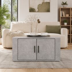 Grey Engineered Wood Coffee Table with Storage Compartments