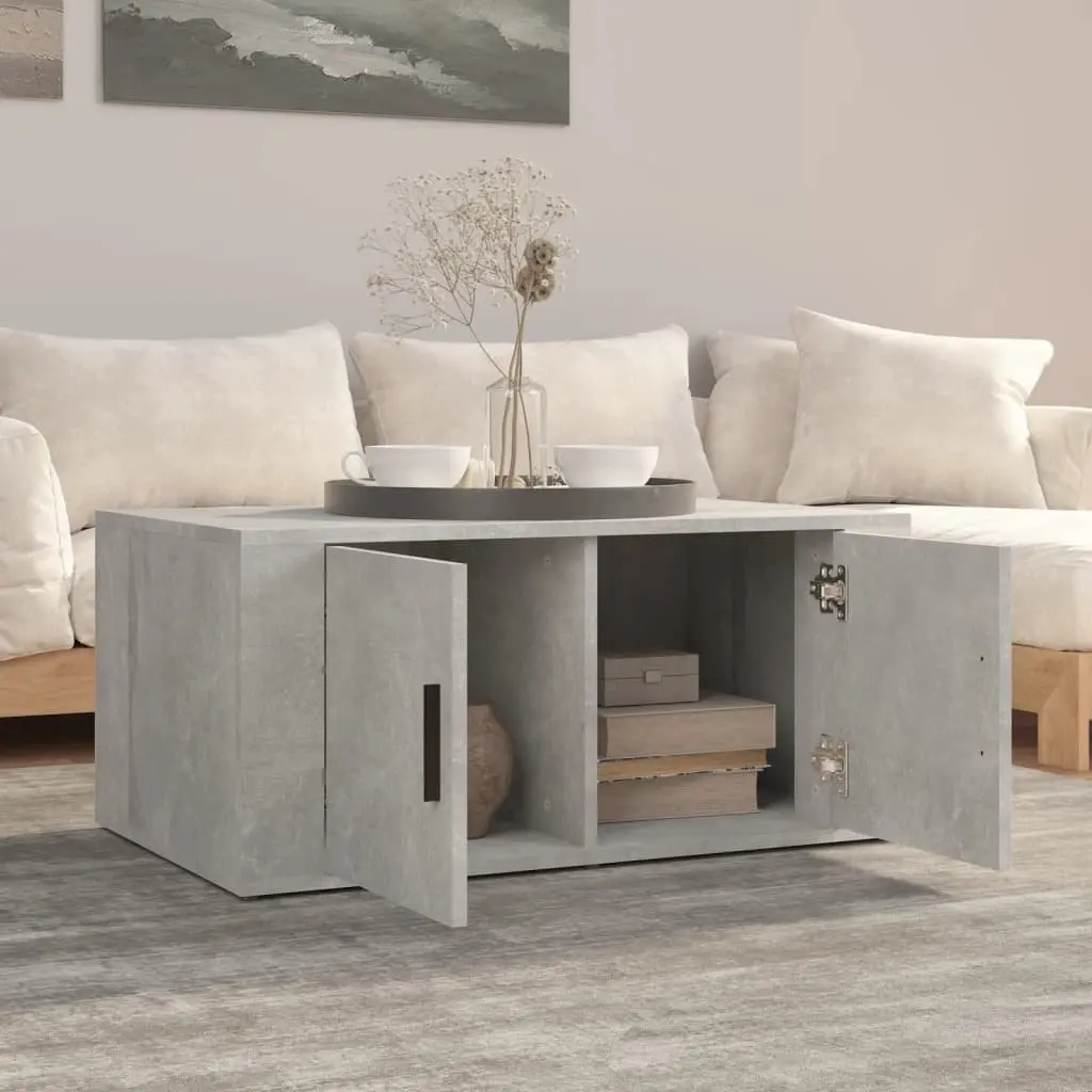 Coffee Table Grey Engineered Wood 80W x 50D x 36H cm Storage Compartments
