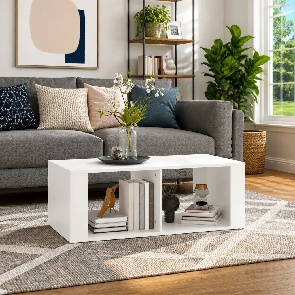 Coffee Table White Modern 100x50x36cm Engineered Wood