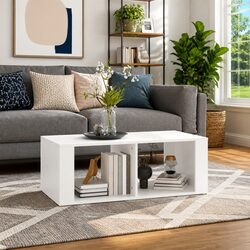 White Modern Coffee Table with Storage 100x50x36cm