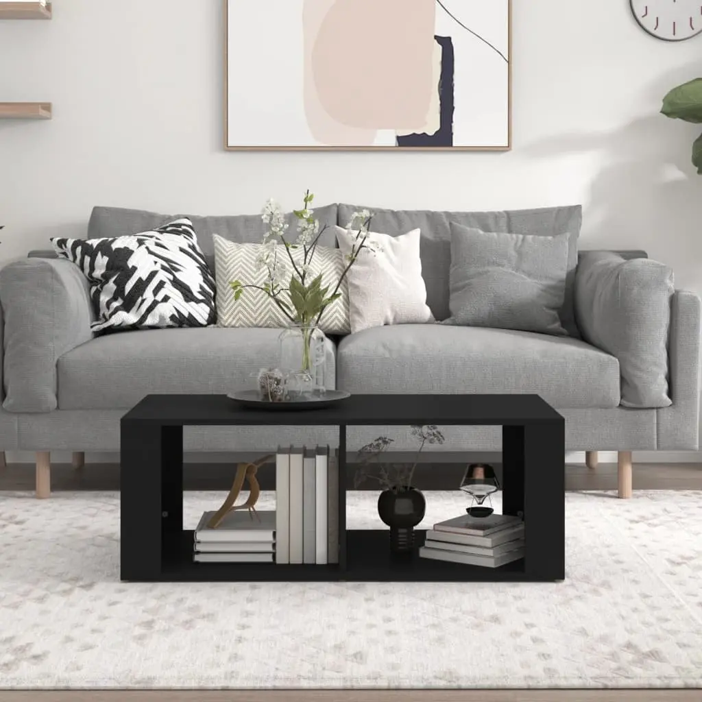 Coffee Table Black Modern 100 x 50 x 36 cm Engineered Wood with 2 Shelves