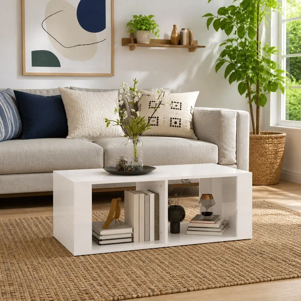 Coffee Table White High Gloss Modern 100 x 50 x 36 cm Engineered Wood
