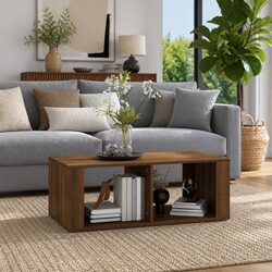 Brown Oak Coffee Table with 2 Storage Shelves 100x50x36 cm