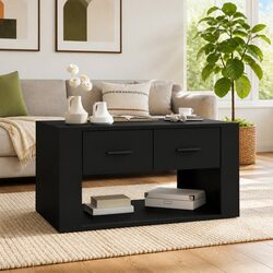 Black Coffee Table with 2 Storage Drawers 80x50x40 cm