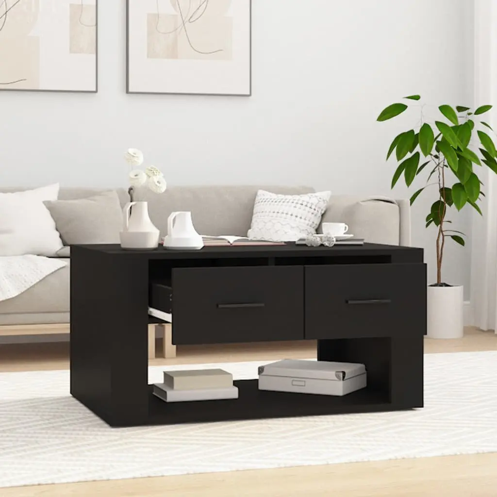Black Coffee Table with 2 Storage Drawers 80x50x40 cm