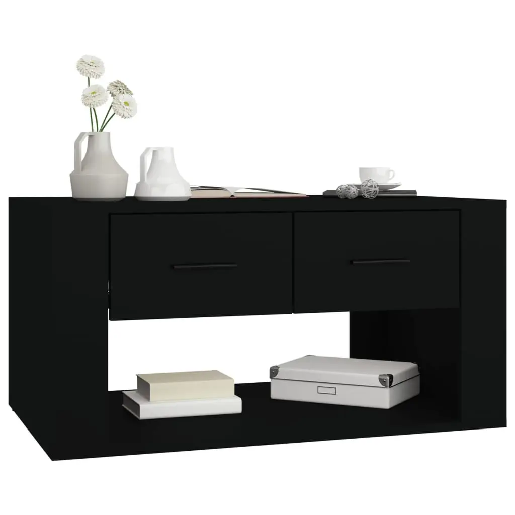 Black Coffee Table with 2 Storage Drawers 80x50x40 cm