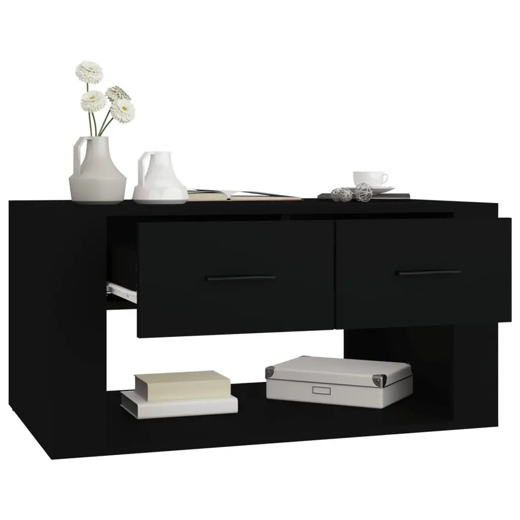 Black Coffee Table with 2 Storage Drawers 80x50x40 cm