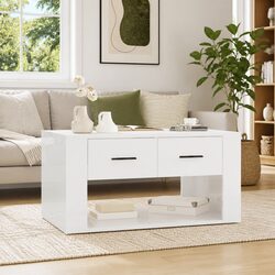 High Gloss White Coffee Table with 2 Drawers