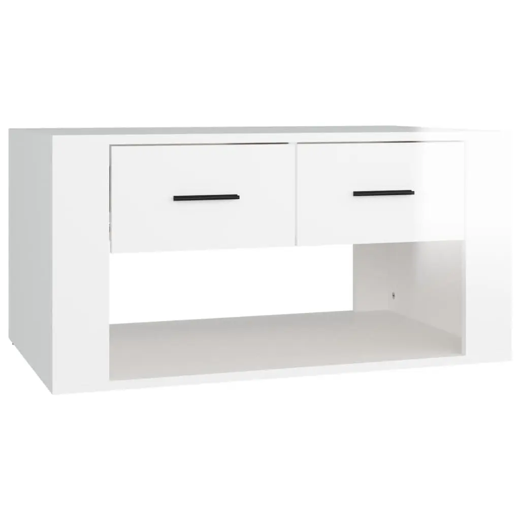 Coffee Table High Gloss White with 2 Drawers Storage Living Room Accent