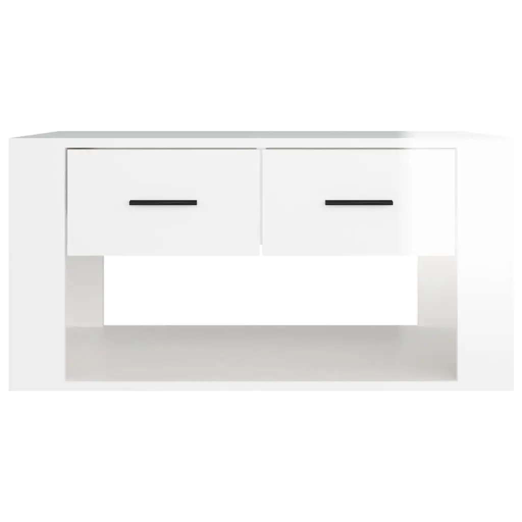 Coffee Table High Gloss White with 2 Drawers Storage Living Room Accent