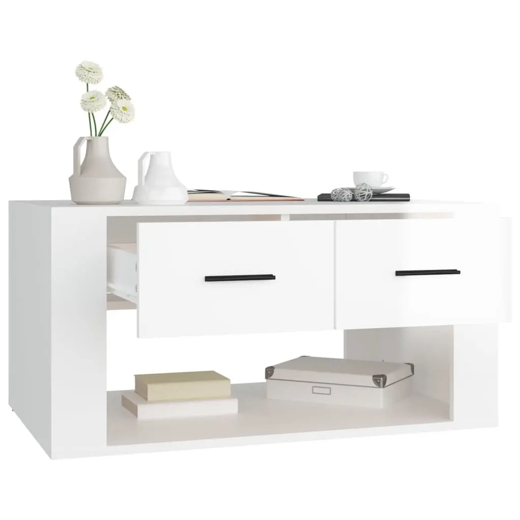 Coffee Table High Gloss White with 2 Drawers Storage Living Room Accent