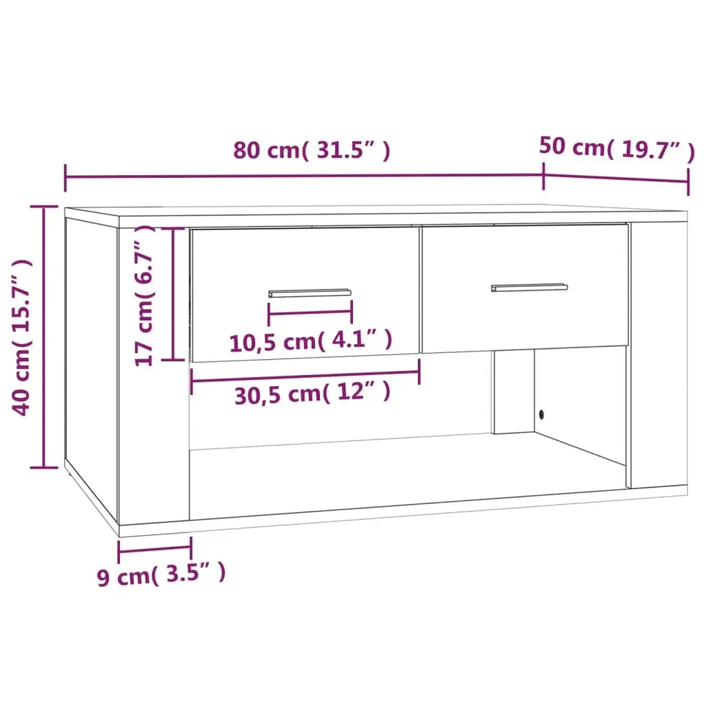 Coffee Table High Gloss White with 2 Drawers Storage Living Room Accent