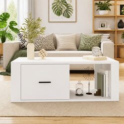 White Coffee Table with Drawer 100x50.5x35 cm