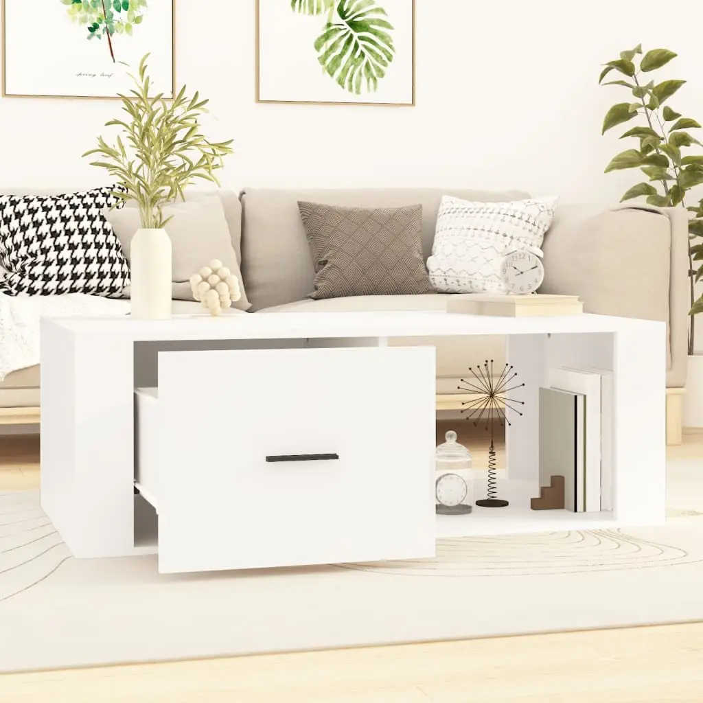 Coffee Table White 100x50.5x35 cm Engineered Wood with Drawer Storage Compartment
