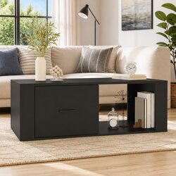 Black Coffee Table with Storage Drawer and Open Compartment