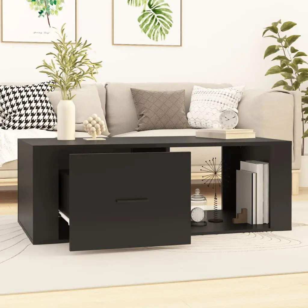 Black Coffee Table with Storage Drawer and Open Compartment