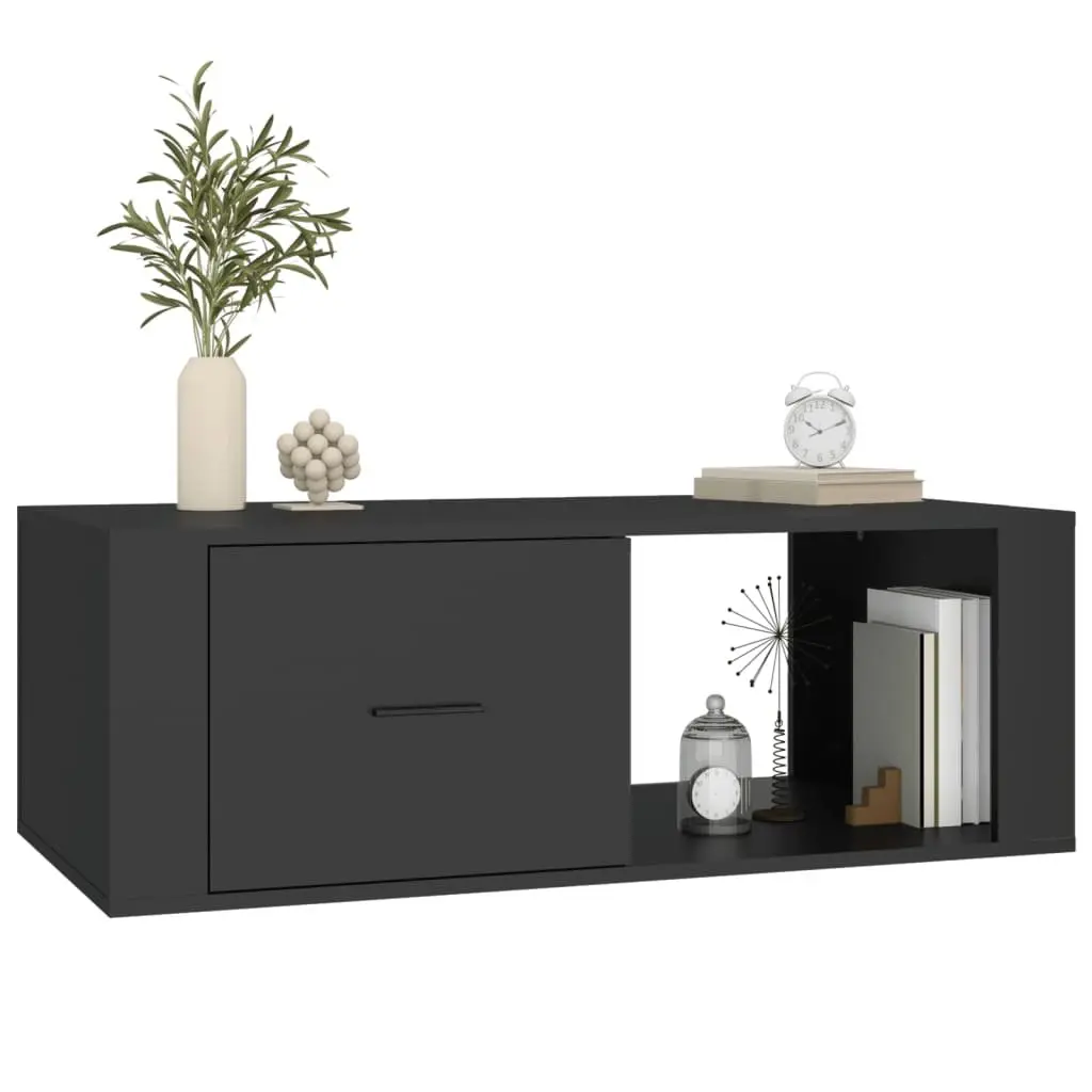 Black Coffee Table with Storage Drawer and Open Compartment