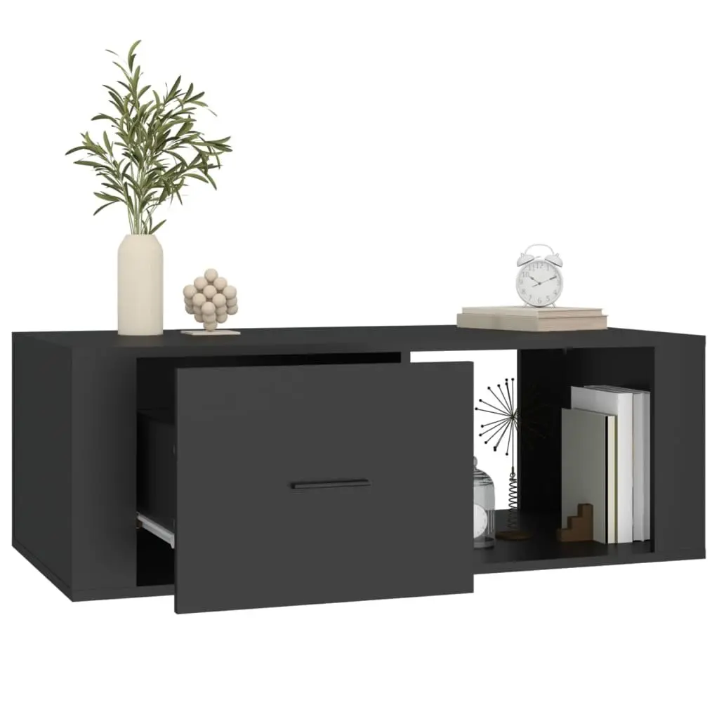Black Coffee Table with Storage Drawer and Open Compartment