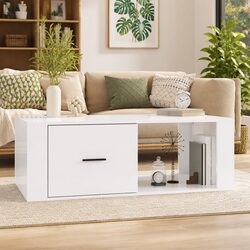 High Gloss White Coffee Table with Drawer 100x50.5x35 cm