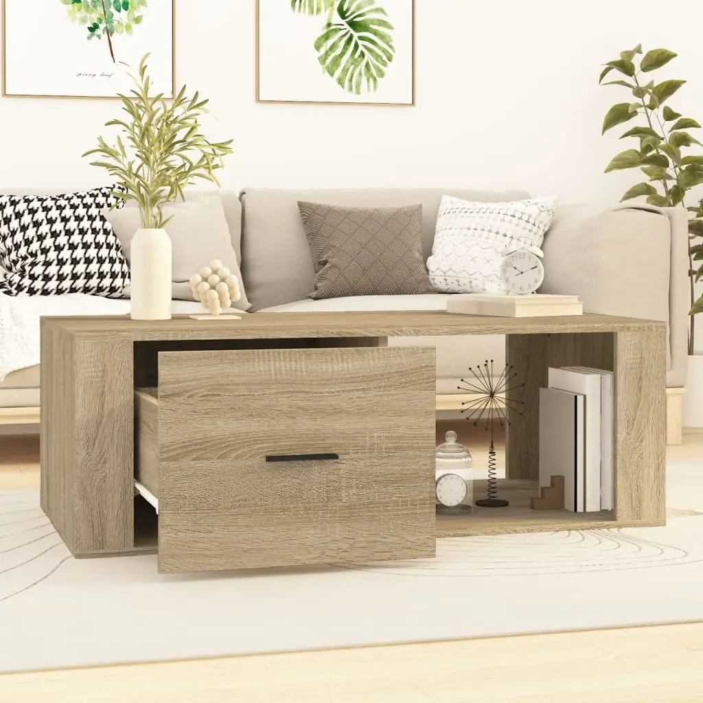 Coffee Table with Storage Drawer Open Compartment Brown Engineered Wood