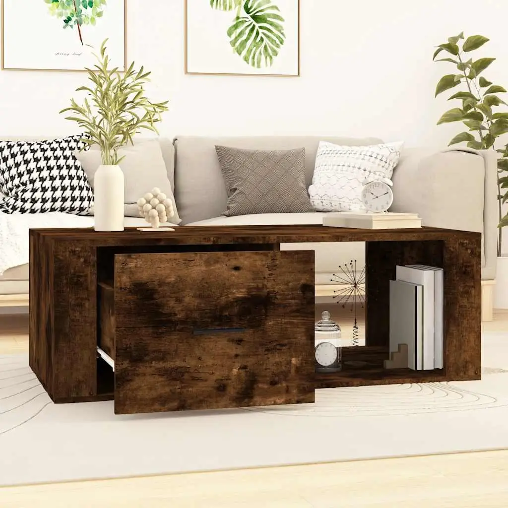 Coffee Table Brown Engineered Wood 100 x 50.5 x 35 cm with Storage Drawer and Open Compartment