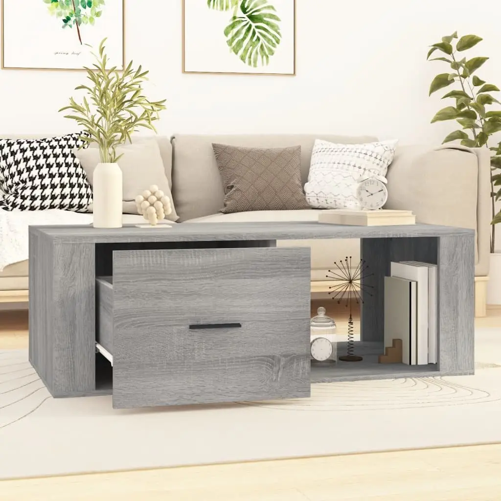 Coffee Table Grey Engineered Wood 100cm Living Room Accent Table Drawer Storage