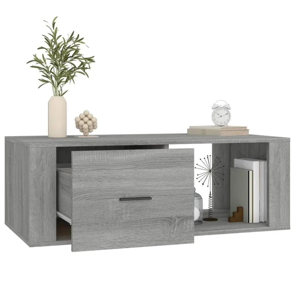 Coffee Table Grey Engineered Wood 100cm Living Room Accent Table Drawer Storage