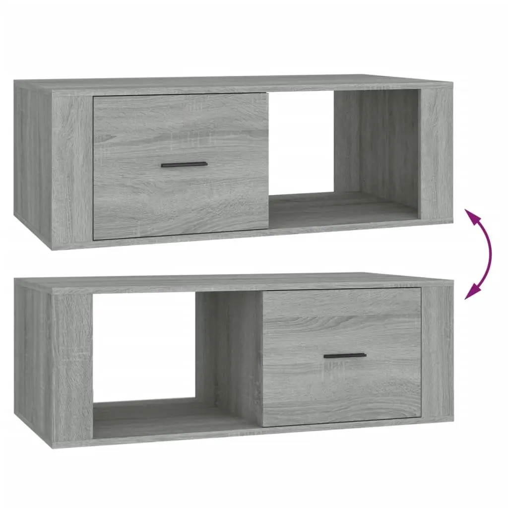 Coffee Table Grey Engineered Wood 100cm Living Room Accent Table Drawer Storage