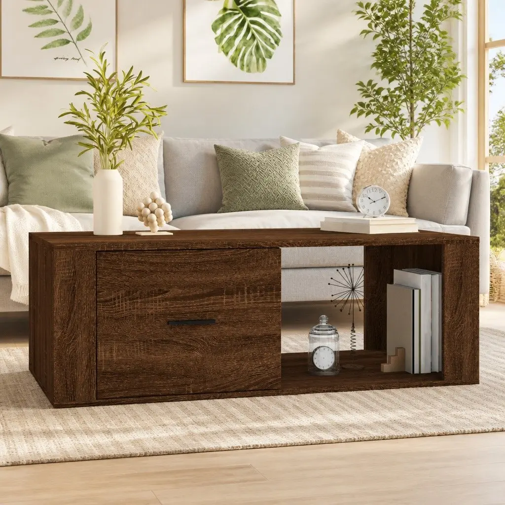 Brown Oak Engineered Wood Coffee Table for Living Rooms