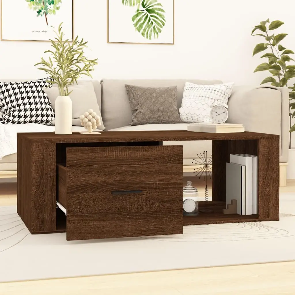 Brown Oak Engineered Wood Coffee Table for Living Rooms